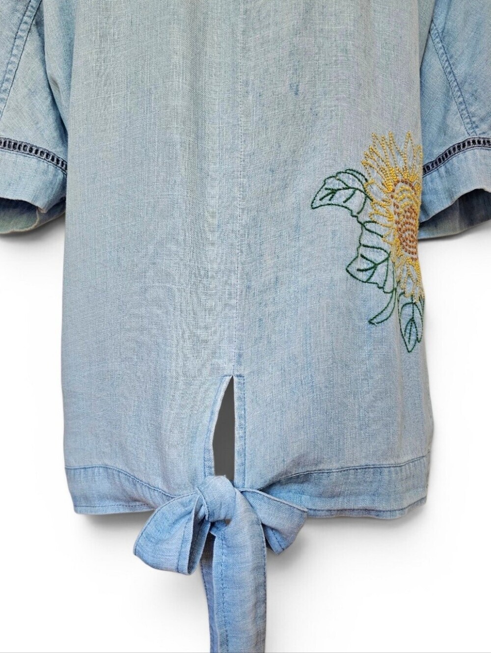 Billy T Sunflower Embroidered Chambray Open-Front Boho Kimono Jacket, Size XS - Picture 7 of 8